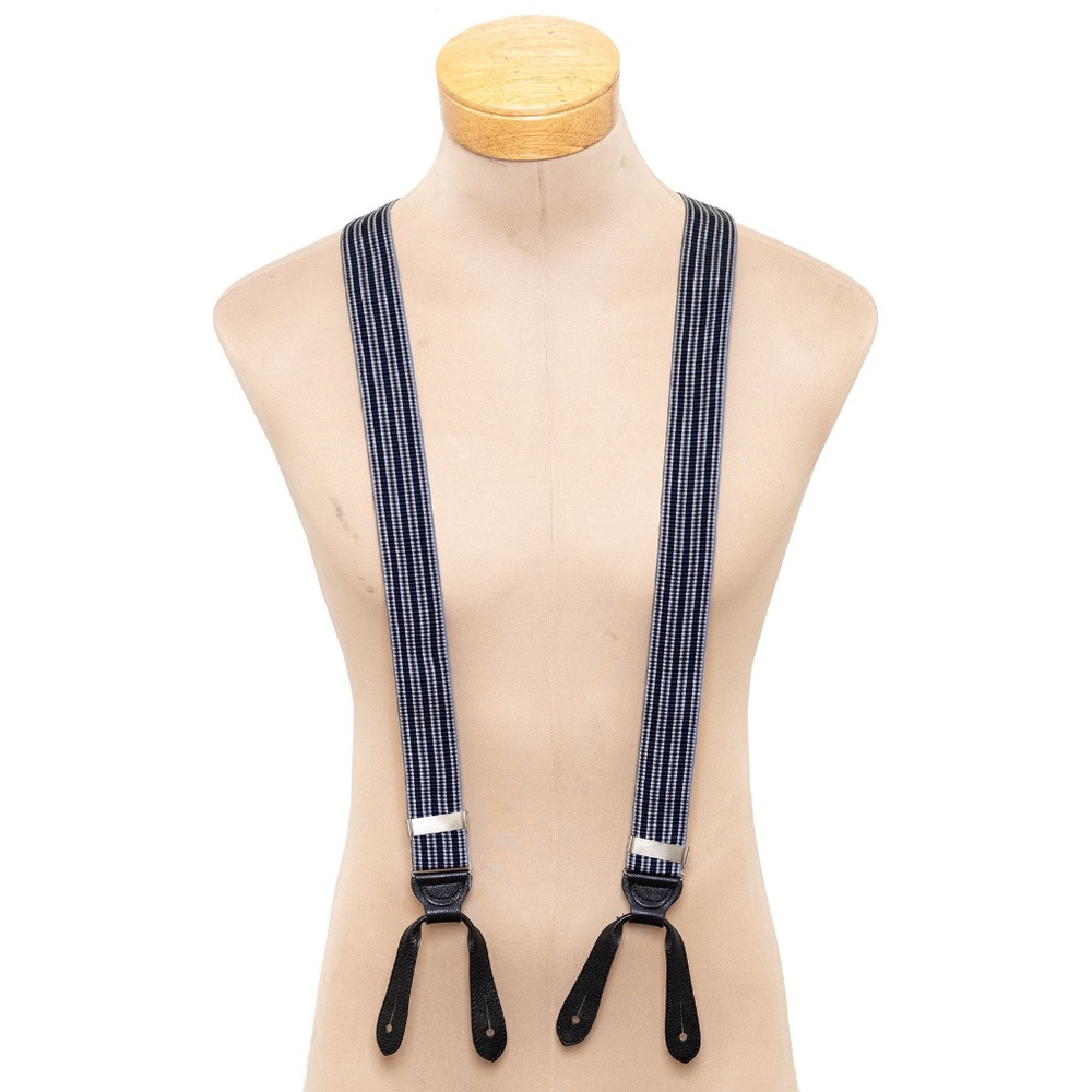 TRAFALGAR MENS ADJUSTABLE SUSPENDERS BRACES DARK BLUE WHITE GRAY STRIPES